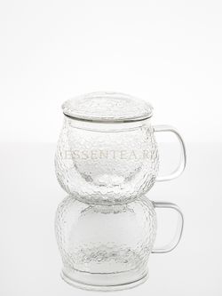 Чашка стеклянная с ручкой и крышкой 400 мл