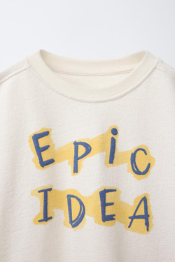 ZARA ФУТБОЛКА ИЗ РЕЛЬЕФНОЙ ТКАНИ С НАДПИСЬЮ, ЭКРЮ