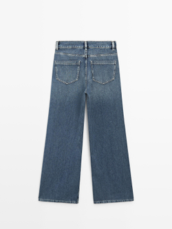 Massimo Dutti Джинсы с высокой талией и широкими штанинами, средне-синий