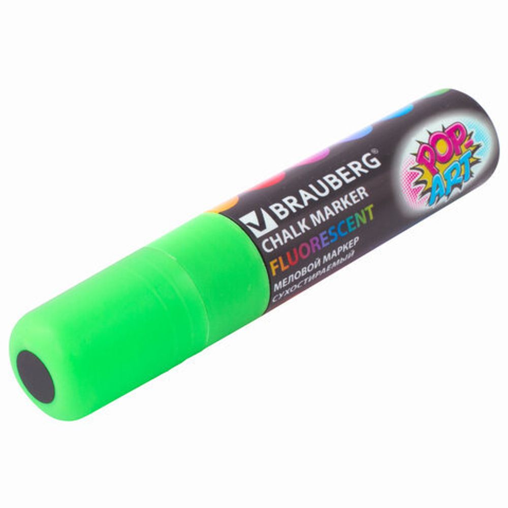 Маркер меловой "POP-ART" ЗЕЛЕНЫЙ, 15 мм, сухостираемый, для гладких поверхностей, BRAUBERG, 151542