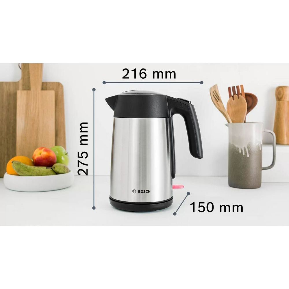 Чайник электрический BOSCH TWK7L460, 2400 Вт, 1.7 л, металл, фильтр от накипи, автоотключение, стальной/черный