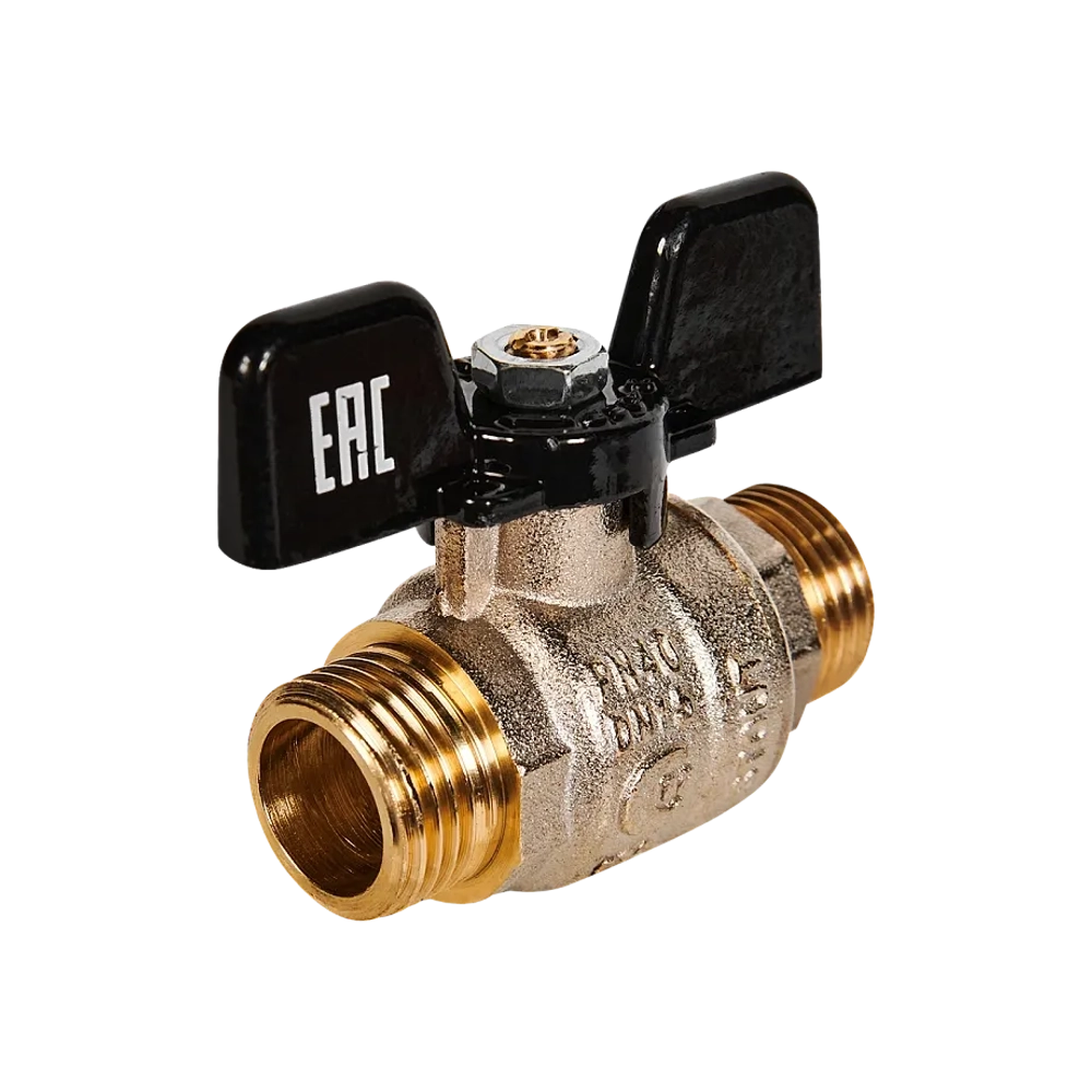 Кран шаровой полнопроходной STOUT - 1/2" (НР/НР, PN40, Tmax 150°C, ручка-бабочка черная)