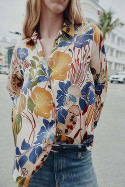 ZARA АТЛАСНАЯ БЛУЗКА С ПРИНТОМ, РАЗНОЦВЕТНЫЙ