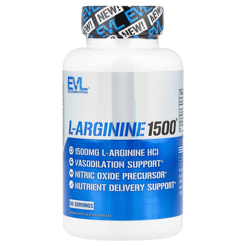 EVLution Nutrition, L-Arginine1500®, L-аргинин, 100 капсул (750 мг в 1 капсуле)