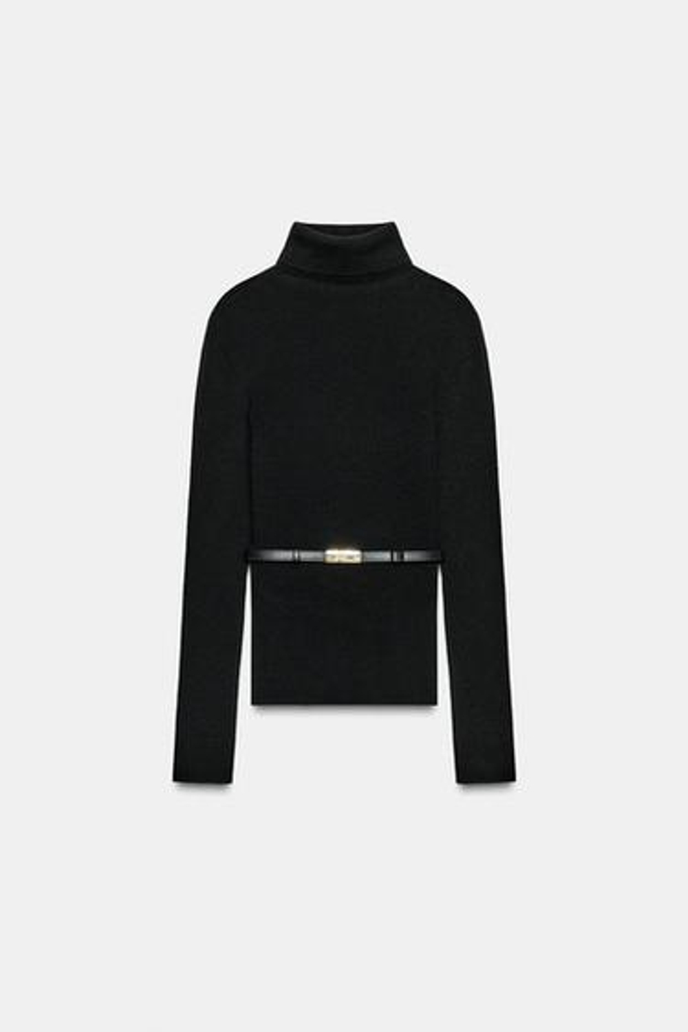100% шерстяной свитер с воротником-стойкой и поясом - ZARA