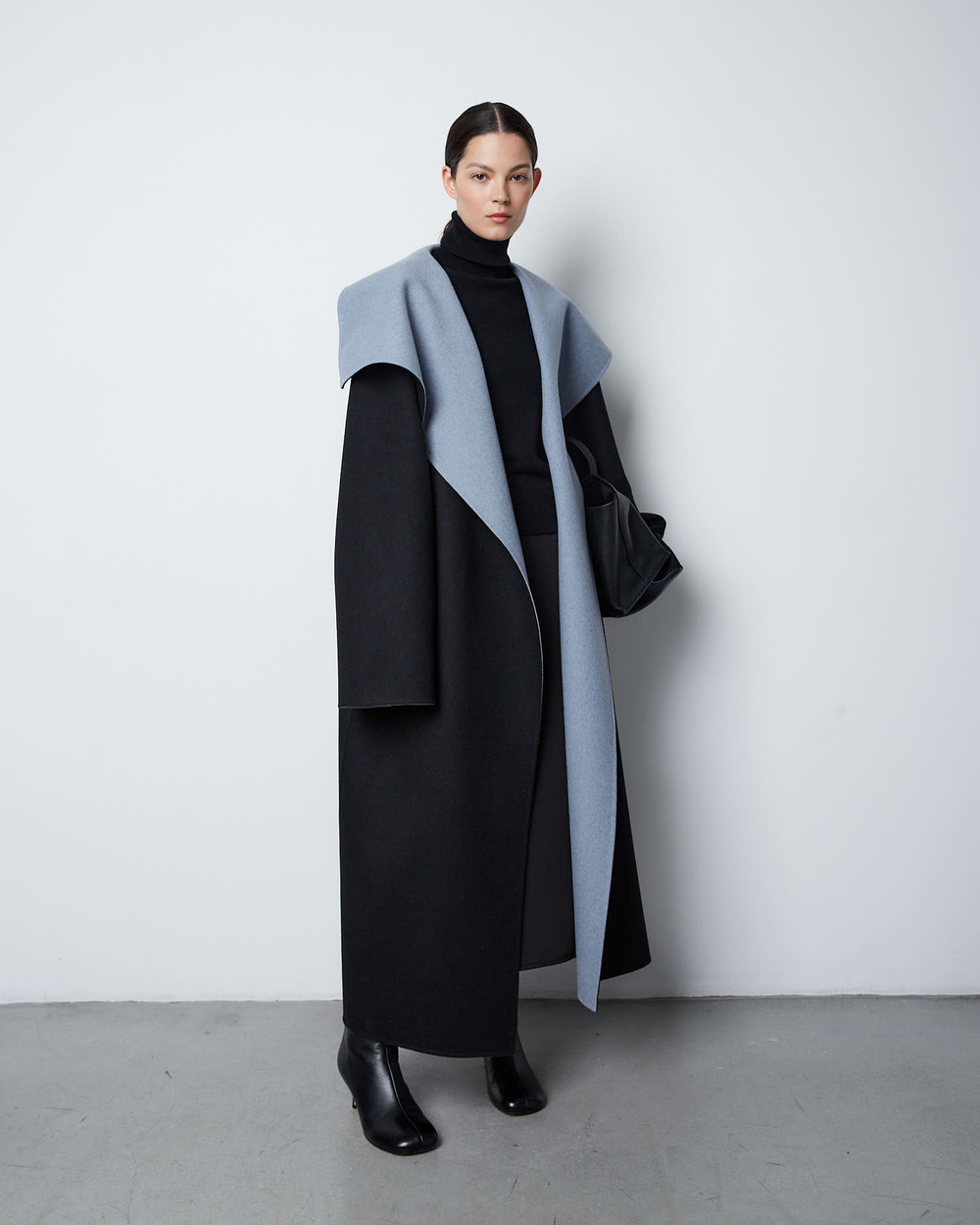 Пальто двустороннее из шерсти Берберри черно-голубой