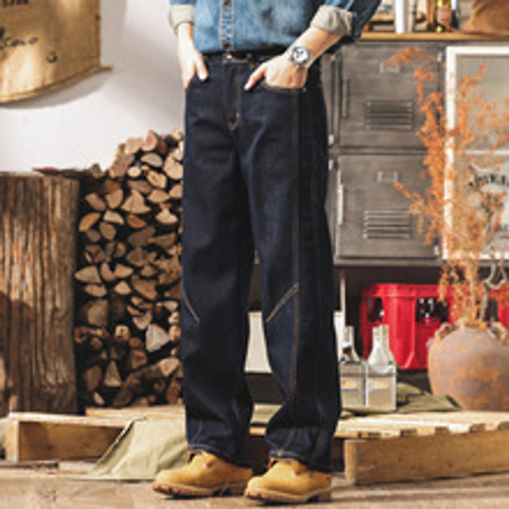 Американские классические джинсы в стиле ретро, мужские прямые осенне-зимние новые модные брендовые свободные повседневные брюки оригинального цвета