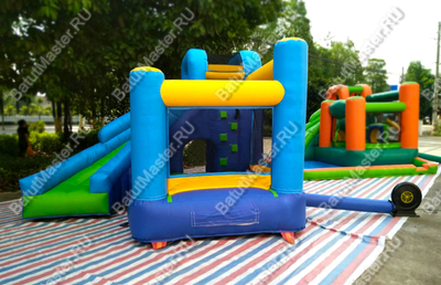 Детский надувной батут "Границы радости" синий, 3,7x3x3 м