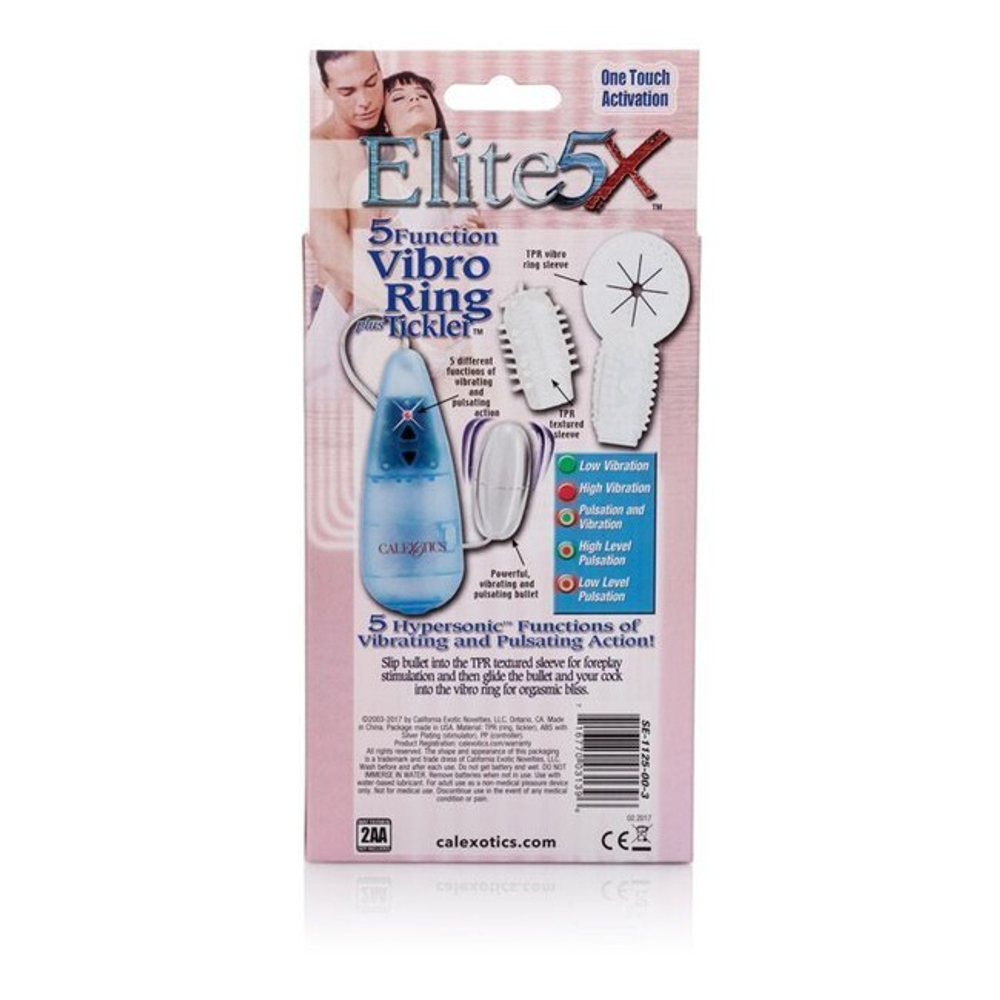 Вибро-набор для пар Elite 5X (5 режимов) (Цвет: прозрачный с серебряным и голубым)