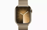 Apple Watch Series 9, 45 мм, из стали золотого цвета, миланский сетчатый браслет