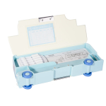 Пенал 2 отделения Alingar, форма - автобус, пластик, точилка, на магнитах, 85 х 210 мм, "Динозавр", голубой (динозаврики на автобусе)