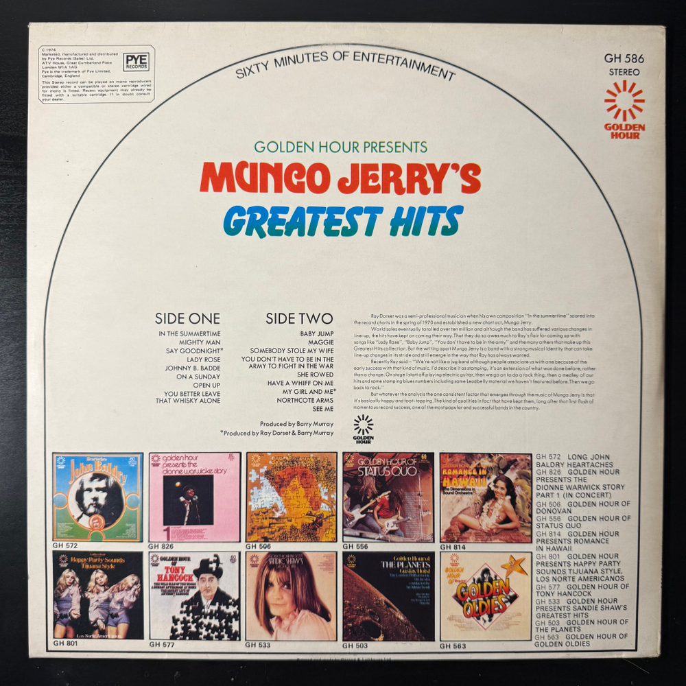 Mungo Jerry ‎– Golden Hour Presents Mungo Jerry's Greatest Hits (Англия 1974г.)