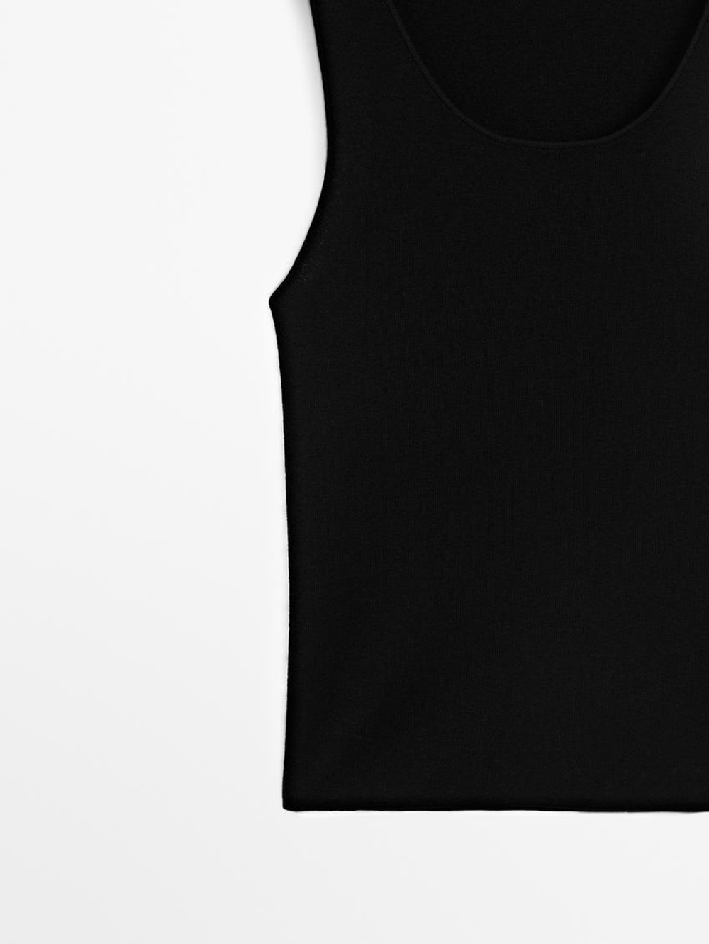 Massimo Dutti Топ из хлопкового трикотажа, черный