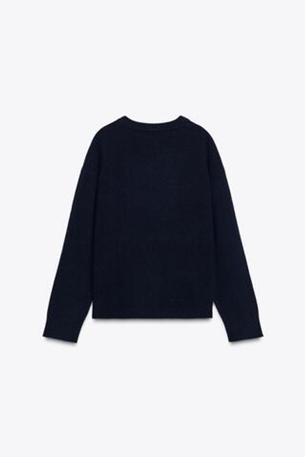 ZARA СВИТЕР ИЗ 100% ШЕРСТИ С V-ОБРАЗНЫМ ВЫРЕЗОМ, МОРСКОЙ СИНИЙ