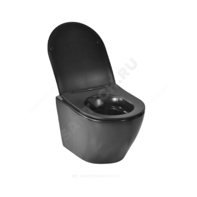 Унитаз подвесной горизонтальный выпуск с сиденьем дюропласт микролифт черный Circulo Rimless Selena C001NM