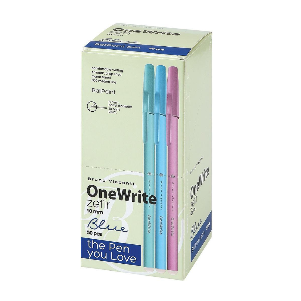 Ручка "OneWrite Zefir" шариковая 1.0 мм, синяя (3 цвета) (BrunoVisconti)