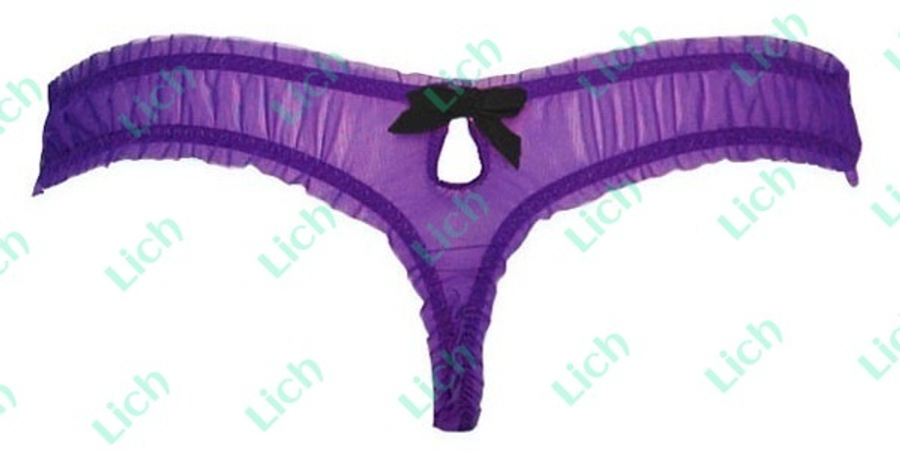 Комплект из 1 пары черных пэстис-крестиков и фиалковых трусиков с черным бантиком