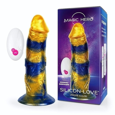 Желто-синий фантазийный вибратор с пультом ДУ - 21,5 см. (Цвет: разноцветный)