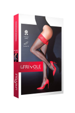 Чулки Le Frivole с красной кружевной резинкой черные S/M
