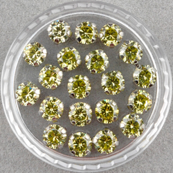 Фианиты шатоны в оправах, Olive Yellow/Platinum