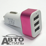 ШТЕКЕР-зарядка с разъемом 3 USB  короткий 12v-24v 3,1А (31усб)