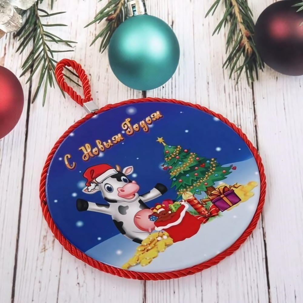 Подставка под горячее керамическая 16см "Денежный Бычок Бублик"