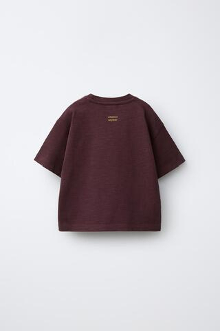 ZARA ФУТБОЛКА С НАДПИСЬЮ, ТЕМНО-ГРАНАТОВЫЙ