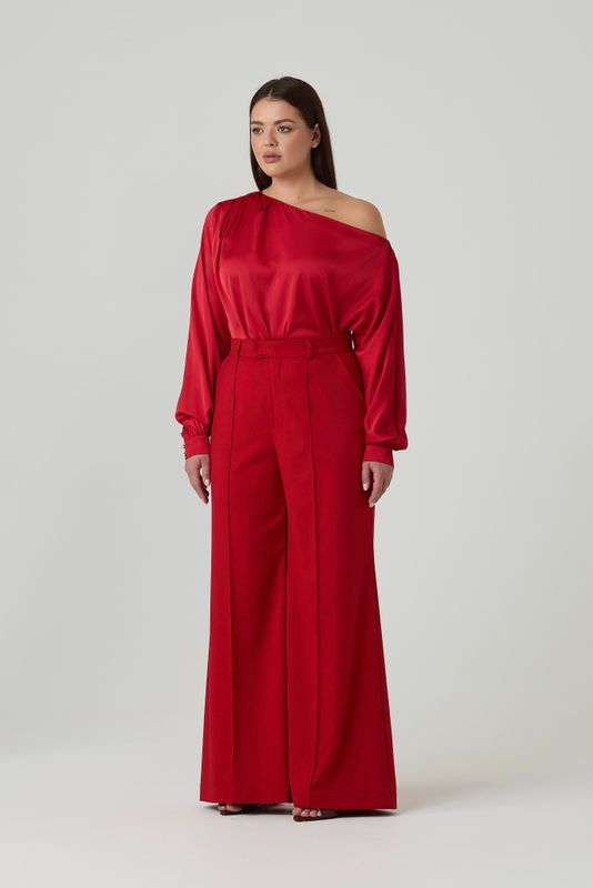 Брюки расклешенные со стрелками, красный