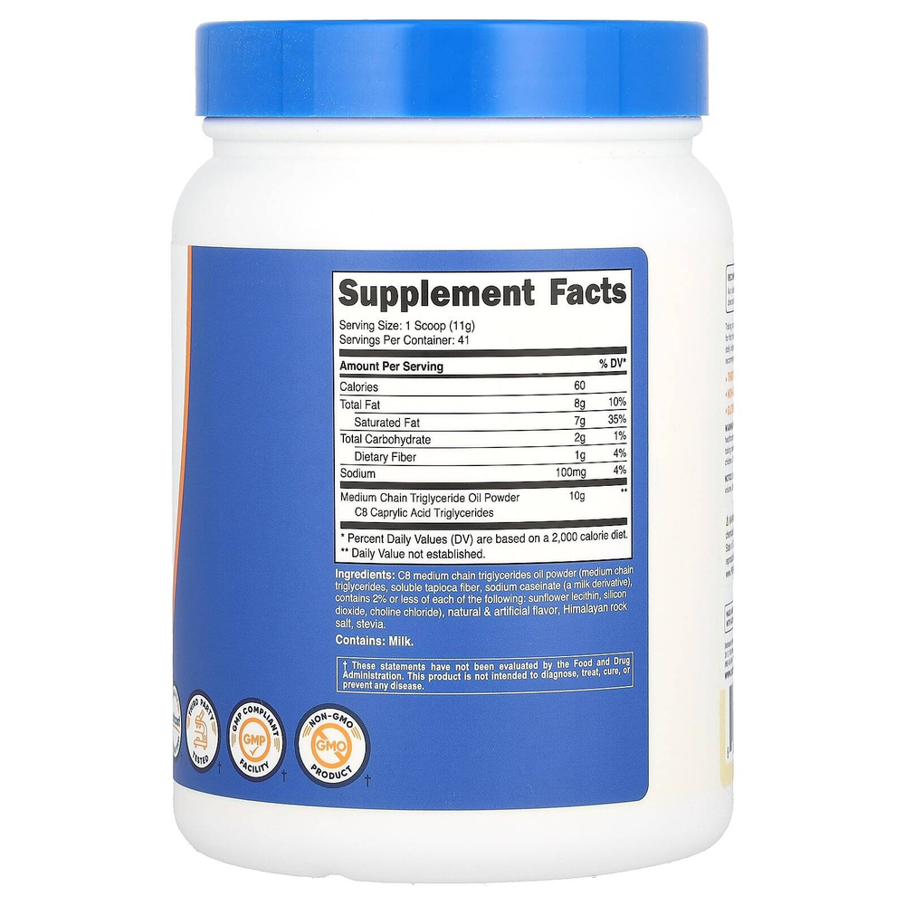 Nutricost, C8 MCT, порошок из масла, ваниль, 454 г (1 фунт)