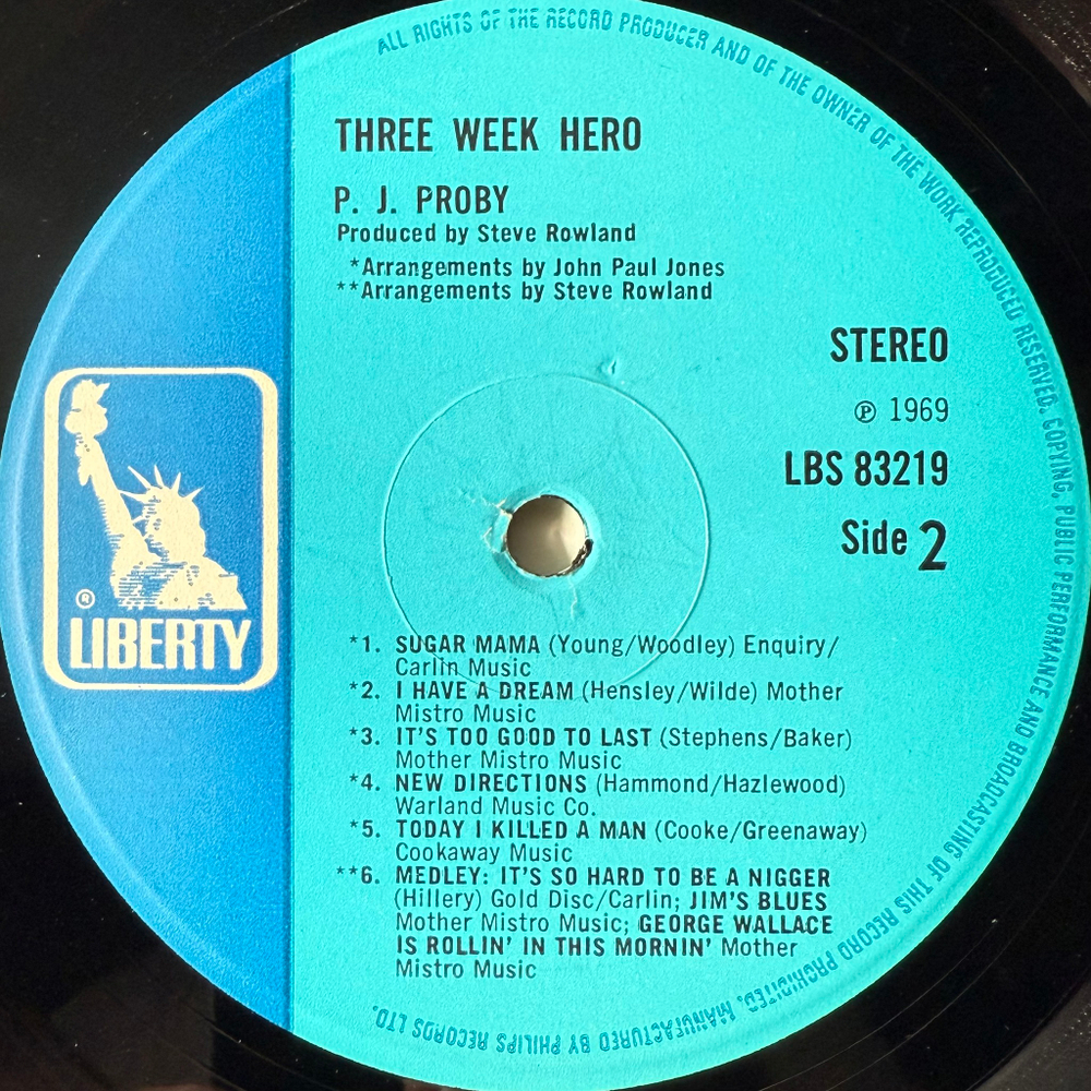 P.J. Proby ‎– Three Week Hero (Англия 1969г.)