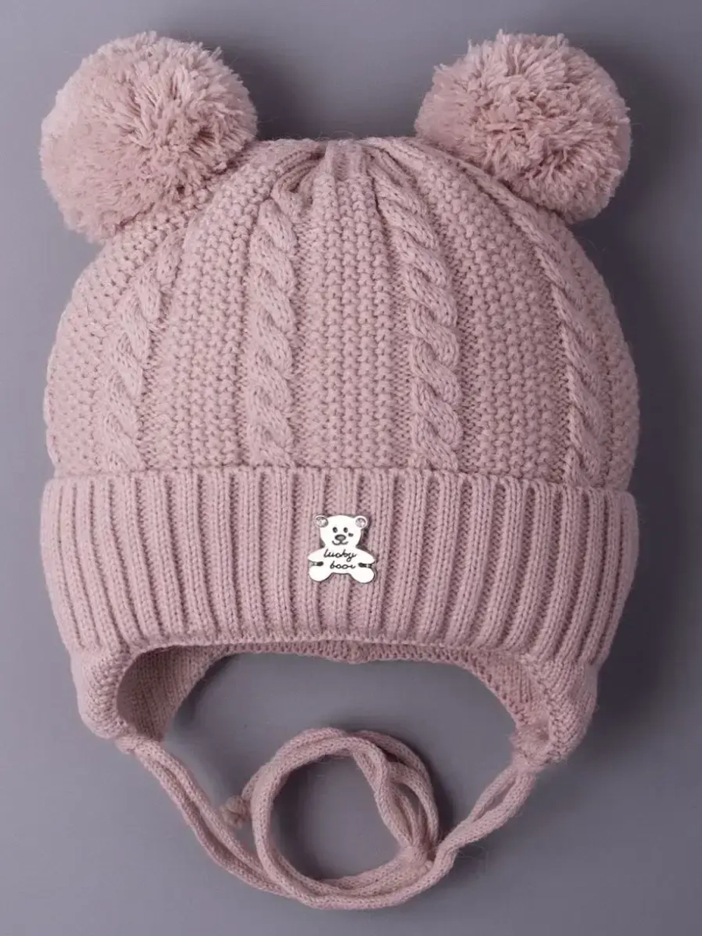 Шапка детская вязаная демисезонная на завязках