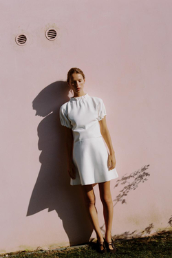 ZARA ТРИКОТАЖНАЯ МИНИ-ЮБКА, БЕЛЫЙ