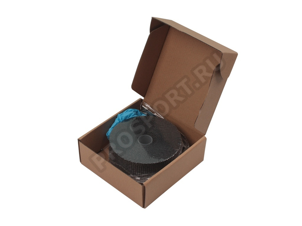 Термолента для глушителя черная 1mm*50mm*10m,с 8 хомутами и перчатками, стекловолокно