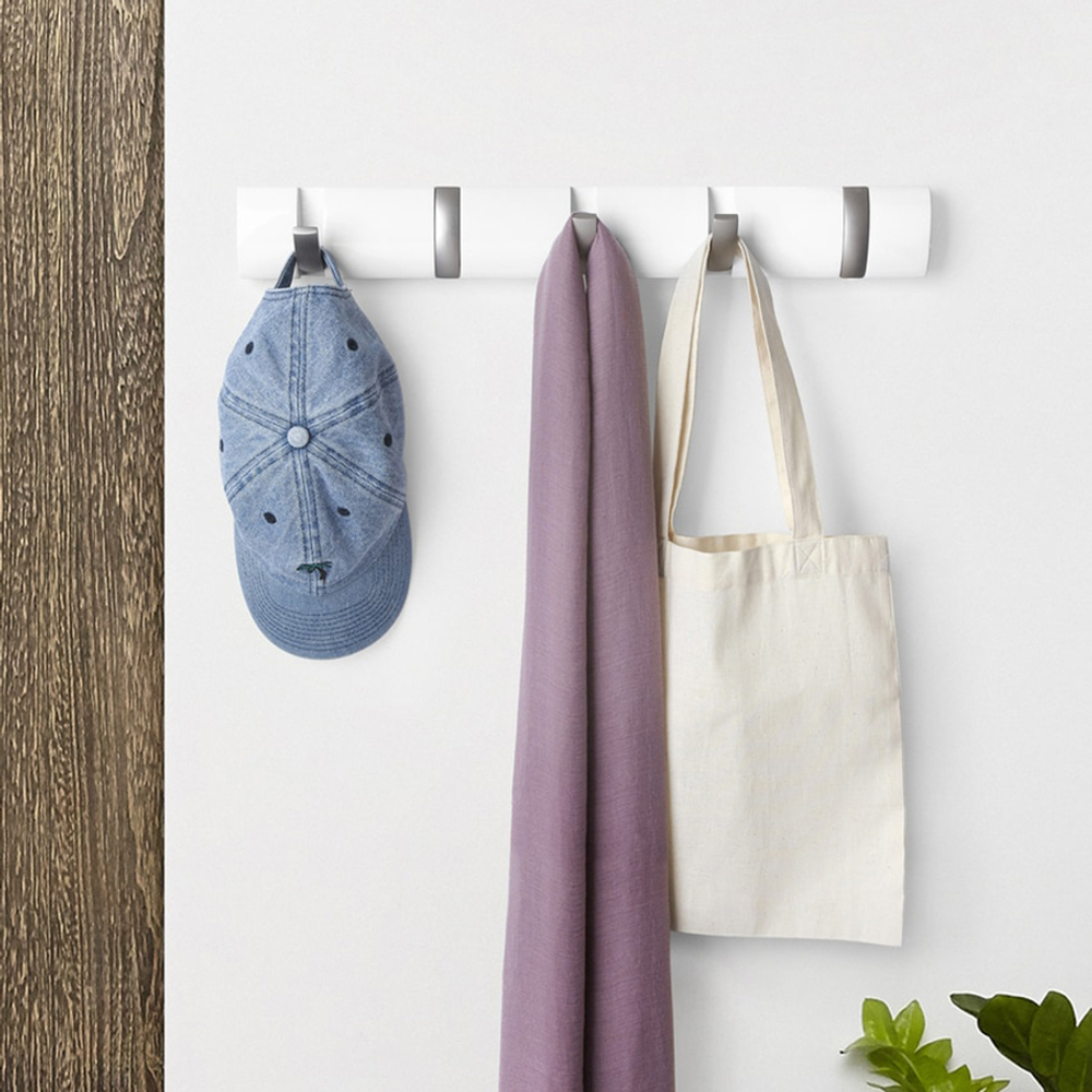 Вешалка настенная flip, 50,8 см, белая, 5 крючков