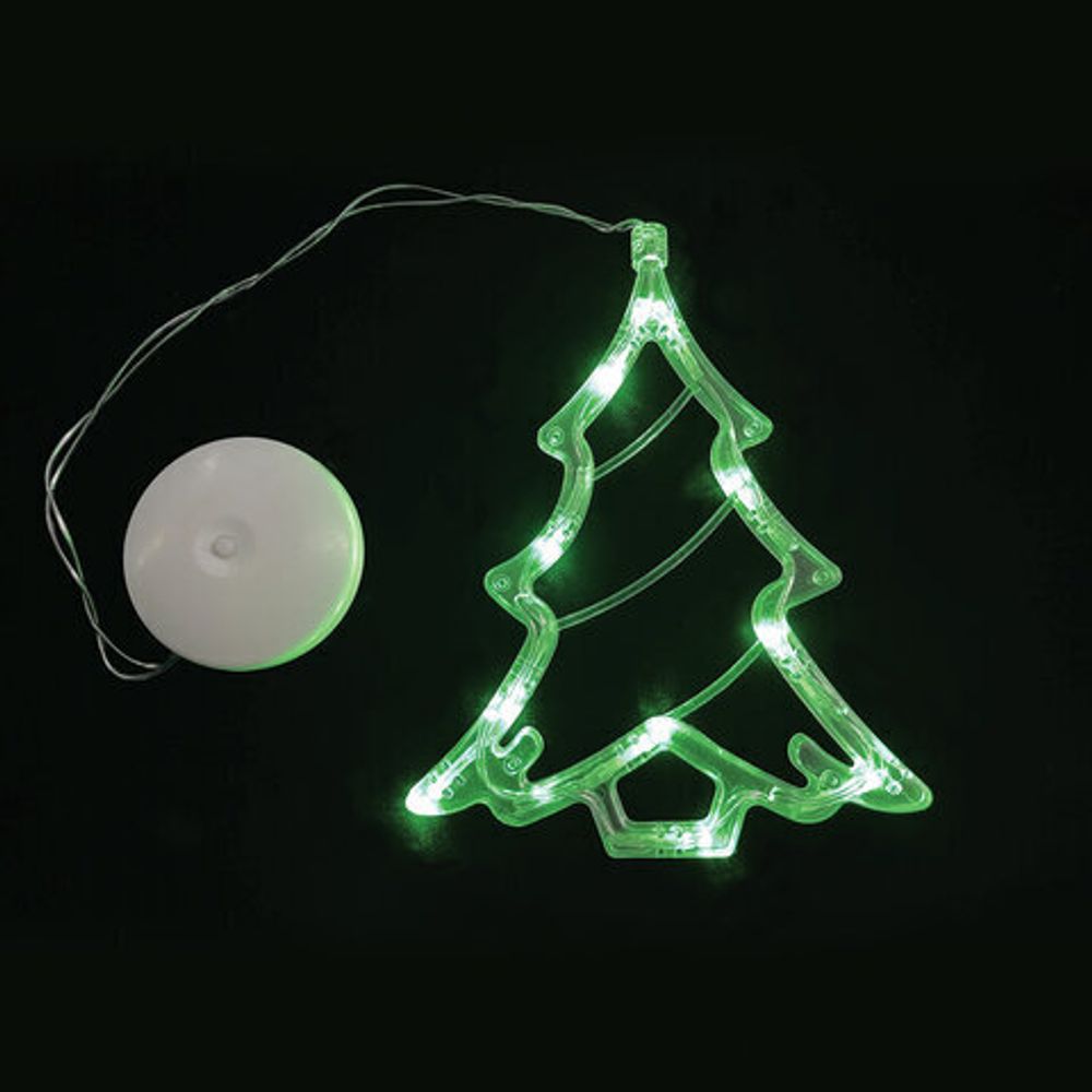 Световая фигура на присоске ЗОЛОТАЯ СКАЗКА "Ёлочка", 10 LED, на батарейках, зеленая, 591275