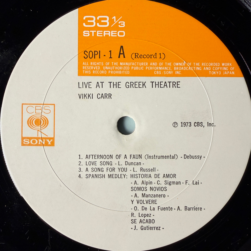 Vikki Carr ‎– Live At The Greek Theatre 2LP (Япония 1973г.)
