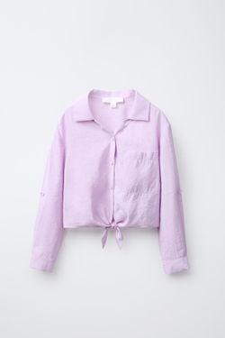 ZARA РУБАШКА СТРУЯЩЕГОСЯ КРОЯ С УЗЛОМ, СВЕТЛАЯ МАЛЬВА