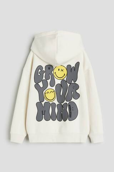 H&M Толстовка с капюшоном и принтом, белый