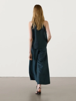 Massimo Dutti Топ из смесового льна с открытой спиной, зеленый