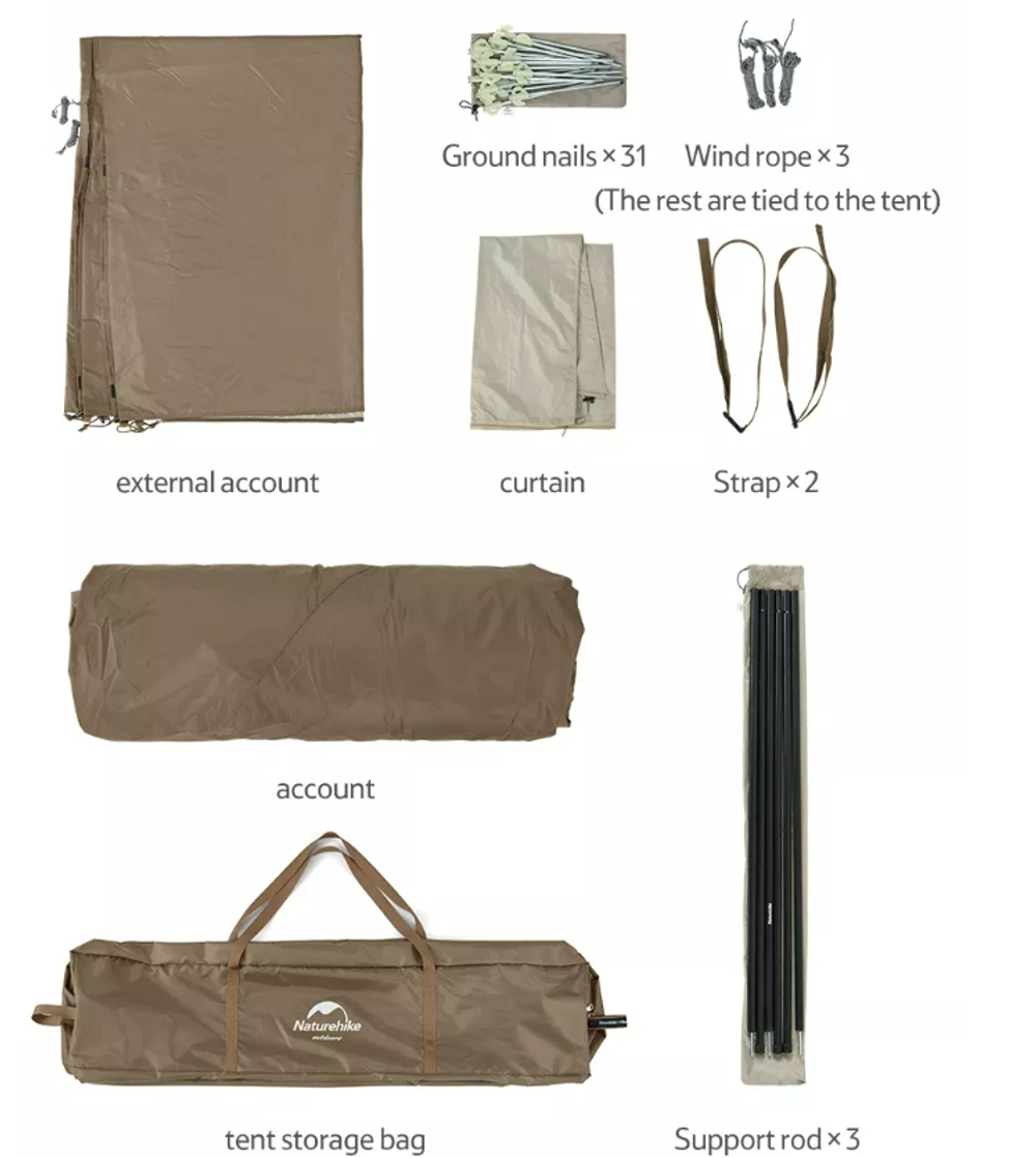 Палатка Naturehike Village 13 автоматическая 5-8-местная, коричневая BlackOut