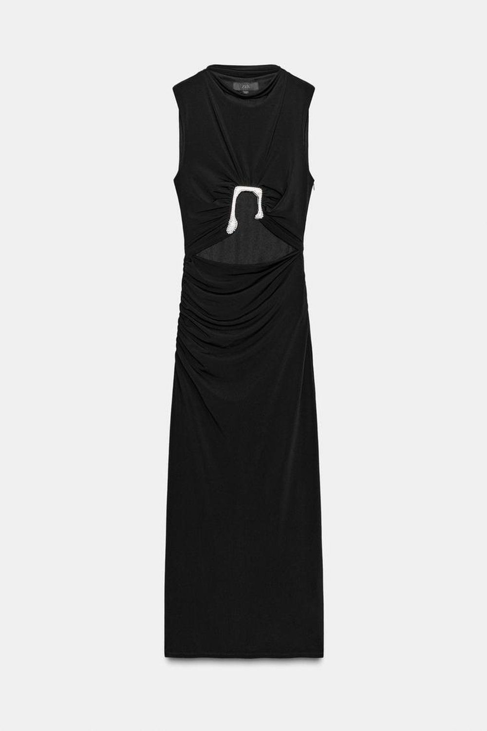 ZARA ПЛАТЬЕ СО СБОРКАМИ, ВЫРЕЗАМИ И БЛЕСТКАМИ, ЧЕРНЫЙ