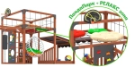 Детская площадка Савушка КУБ-4 (Махагон) с подушками и коконом
