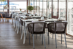 "Марсель" стул плетеный из роупа, каркас алюминий темно-серый (RAL7024) муар, роуп темно-серый круглый, ткань темно-серая 027