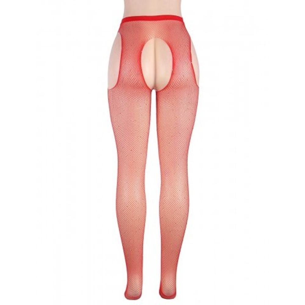 Колготки в сетку в виде пояса с чулками Diamonds красные (размер XS-M)