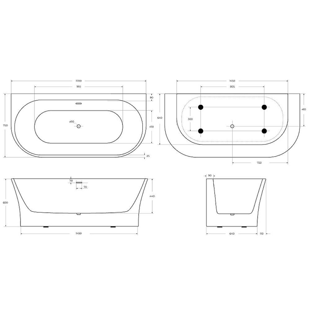 Акриловая ванна BelBagno 170x75 BB711-1700-750 без гидромассажа