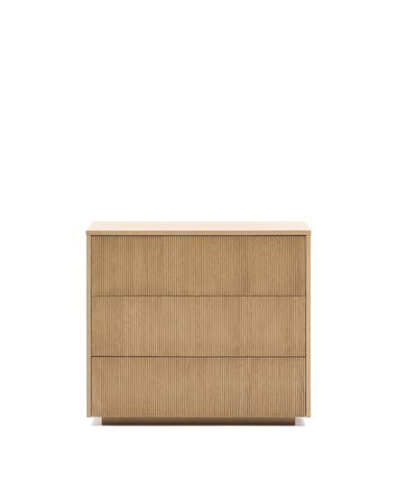 Комод Helvine с 3 ящиками из дубового шпона и закаленного стекла, 86 x 79