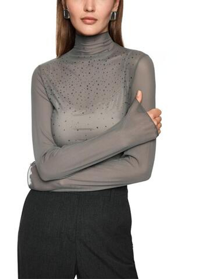 Marc Cain Водолазка прозрачная расшитая стразами