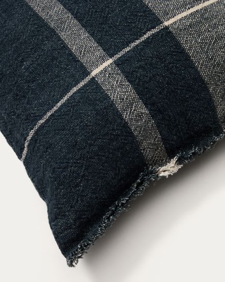 Чехол для подушки Eron из льна синего цвета с бахромой 40 x 60 см