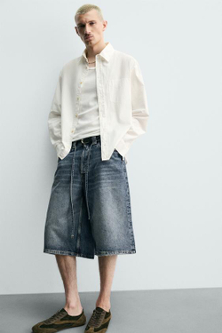 ZARA ДЖИНСОВЫЕ ШОРТЫ BAGGY FIT, СИНИЙ