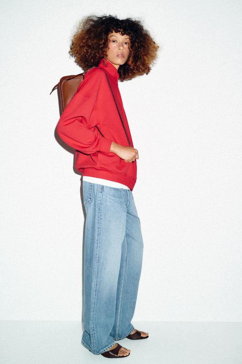 ZARA СУМКА С ДВОЙНЫМ ОТДЕЛЕНИЕМ И ПЛЕЧЕВЫМ РЕМНЕМ, ТЕМНЫЙ РЫЖЕВАТО-КОРИЧНЕВЫЙ